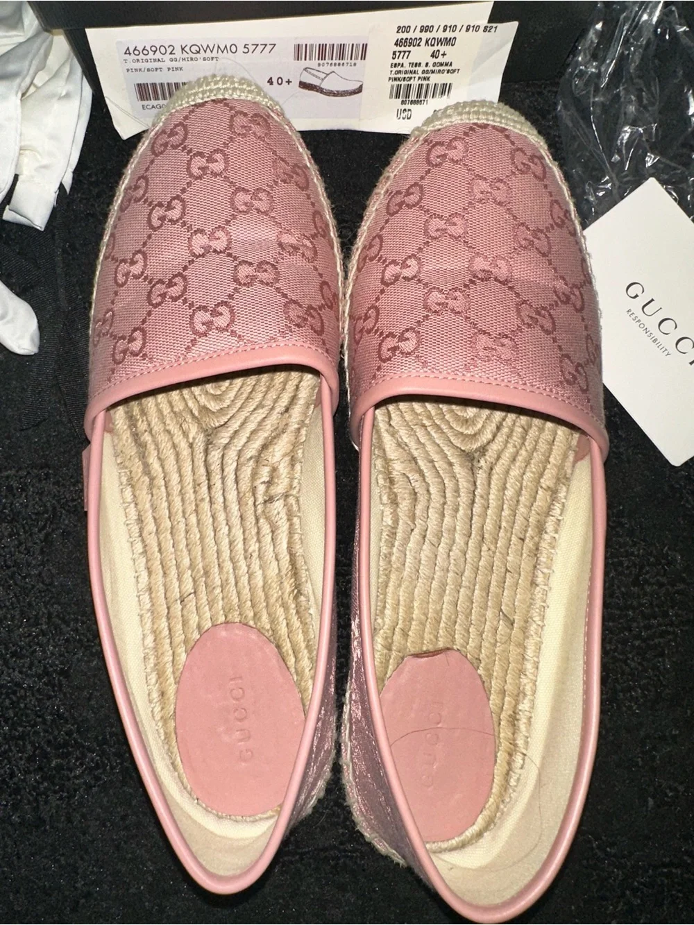 Authentic Gucci GG Canvas Pink Espadrille Flat Women’s Shoes
